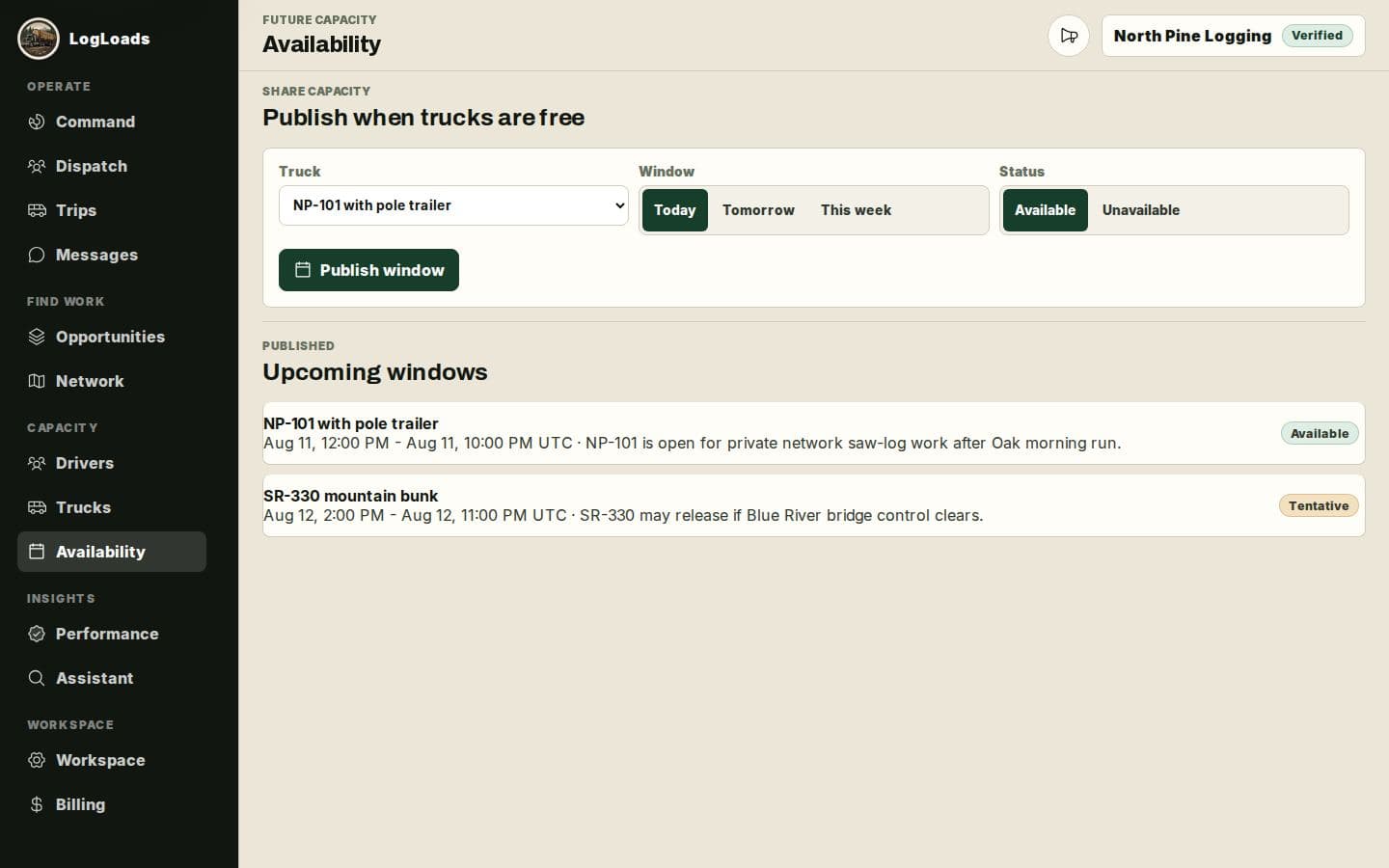 Synthetic fleet availability planner for drivers and equipment