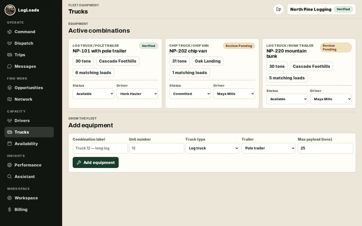 Synthetic fleet truck and trailer registry